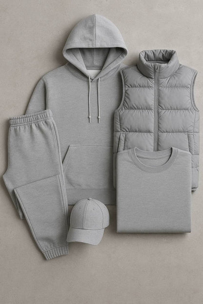 Complete Set – Sweatshirt, Pants, Puffer Jacket
